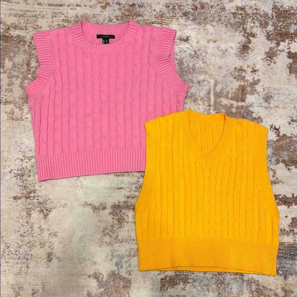 Pair of sweater vests. Pink (M), Yellow (S fits like M)